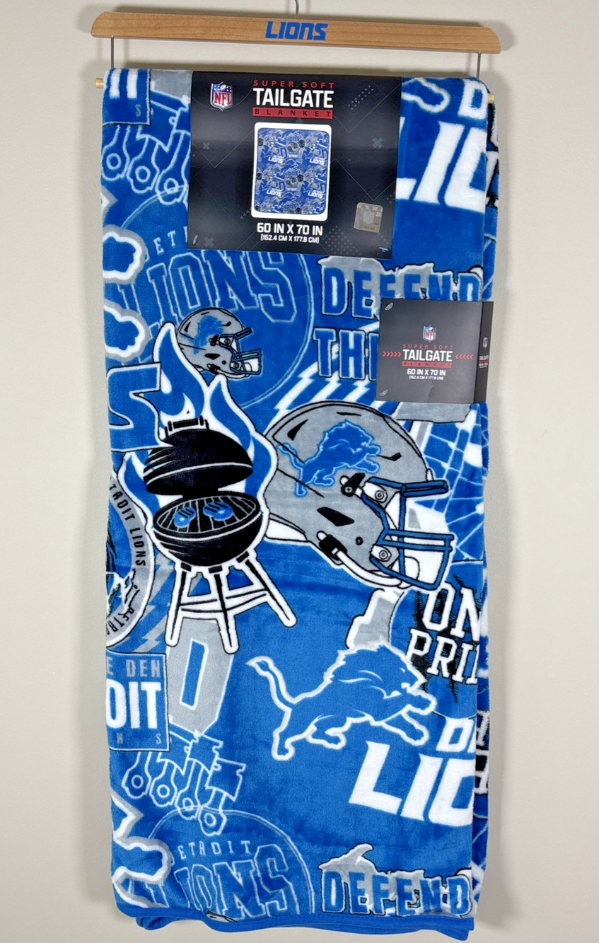 NWT Detriot Lions Tailgate Fleece Blanket ONE PRIDE, DEFEND THE DEN Logo 60in